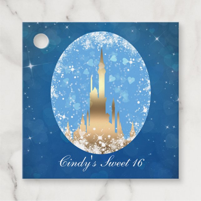 Blue Gold Fairy Tale Burg Brautparty Geschenkanhänger (Vorderseite)