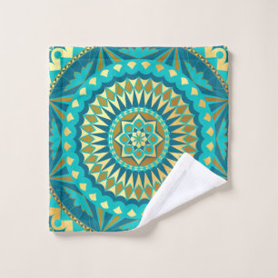 Blue Gold Fantasy Mandala Waschlappen
