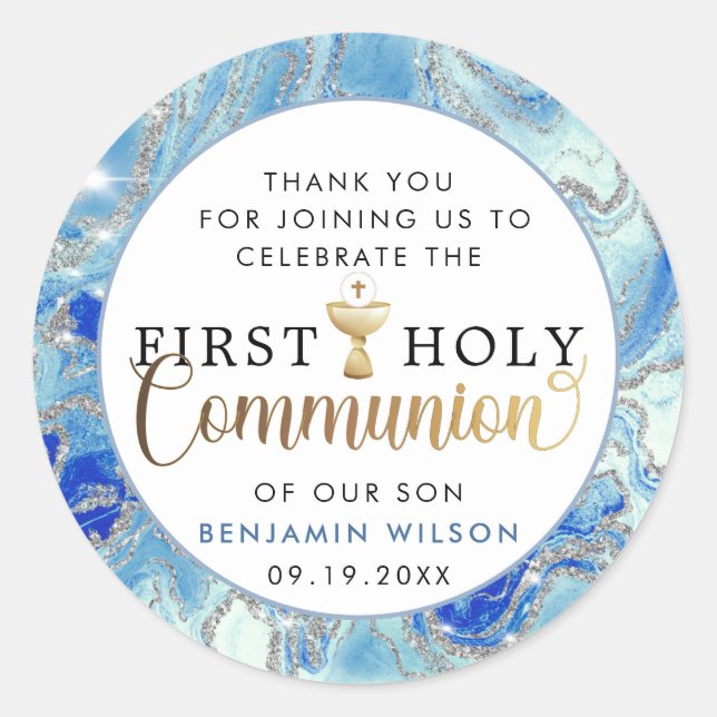 Blue & Gold First Holy Community Danke Klasse Runder Aufkleber (Vorderseite)