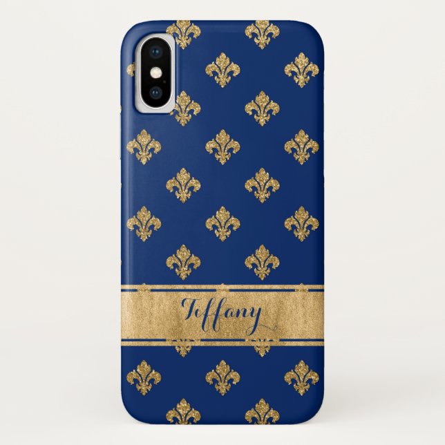 Blue, Gold Fleur-de-lis Case-Mate iPhone X Case (Rückseite)