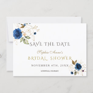 Blue Gold Floral Brautparty Save The Date