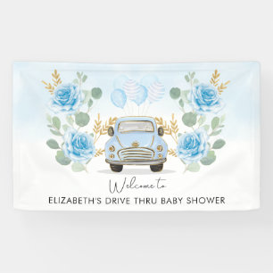 Blue Gold Floral Drive Thru Baby Dusche Willkommen Banner