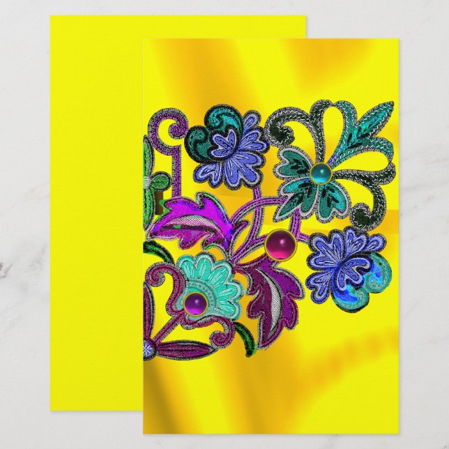 BLUE GOLD FLORAL LACE, BLUME, FARBIGE GEMSTONEN BRIEFPAPIER (Vorne/Hinten)