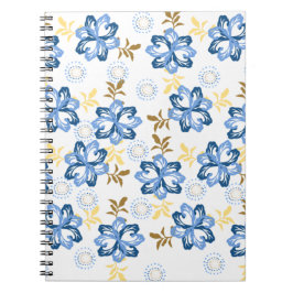 Blue & Gold Floral Muster Notebook Notizblock