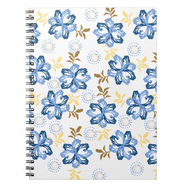 Blue & Gold Floral Muster Notebook Notizblock (Vorderseite)