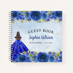 Blue Gold Floral Princess Quinceañera Notizbuch