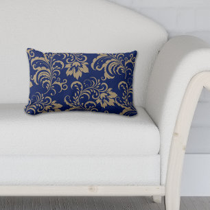 Blue Gold Floral Swirl Lendenkissen