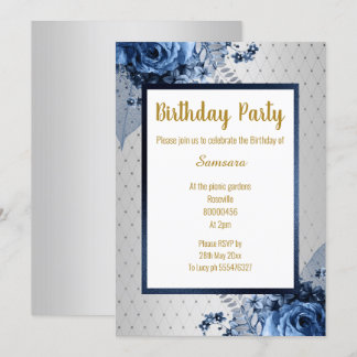 BLUE GOLD FLORAL VOLLDRUCKER JEDEN ANLASS GEBURTST EINLADUNG