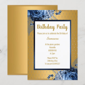 BLUE GOLD FLORAL VOLLDRUCKER JEDEN ANLASS GEBURTST EINLADUNG