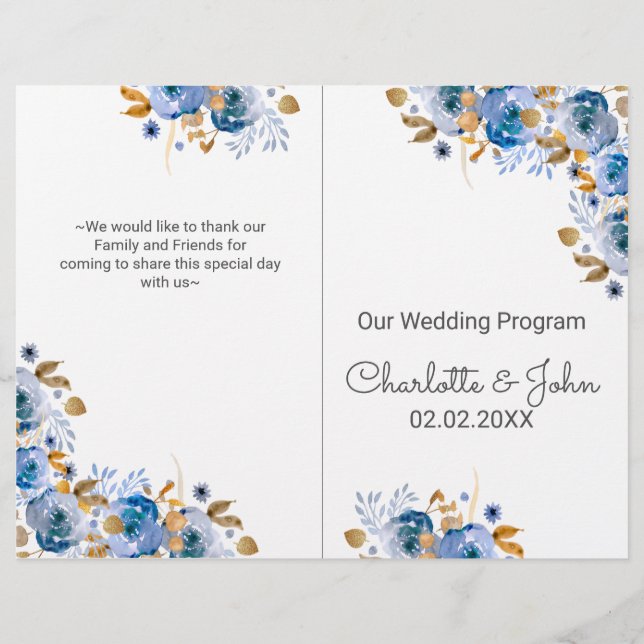 Blue Gold Floral Wedding (Vorderseite)