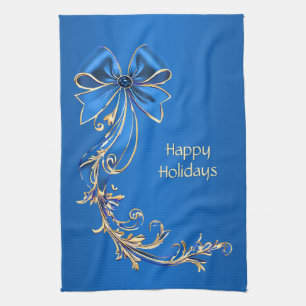 Blue Gold Flower Serviette de cuisine de vacances