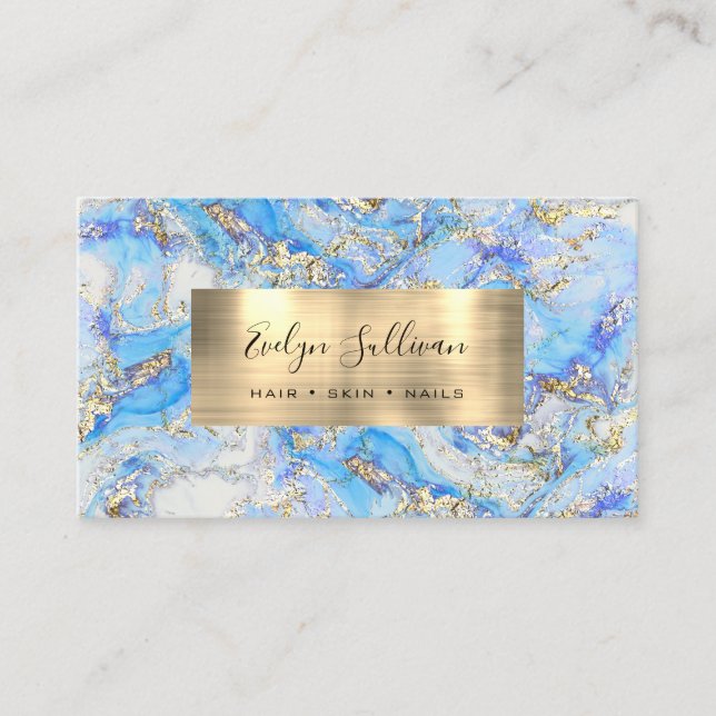 Blue Gold Fluid Marble Business Card Visitenkarte (Vorderseite)