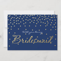 Blue & Gold Foil Confetti Dots BRIDESMAID CARD