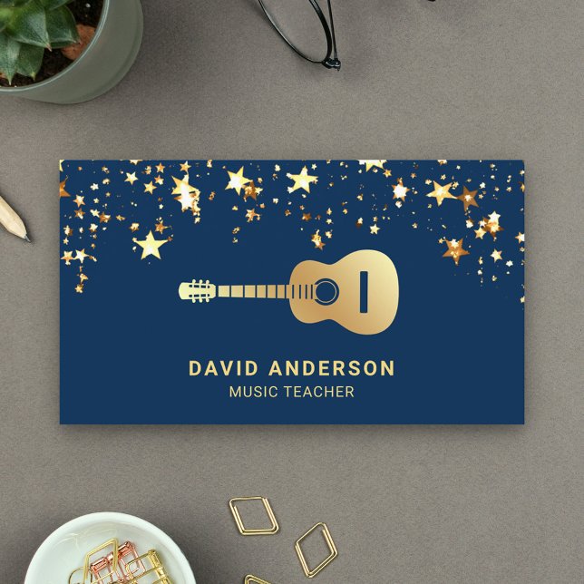 Blue Gold Foil Gitarre Lehrerin Gitarre Visitenkarte (Von Creator hochgeladen)