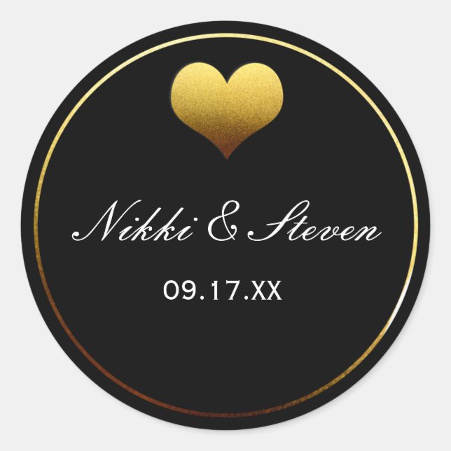 Blue & Gold Foil Heart Round Aufkleber Label Favor (Vorderseite)