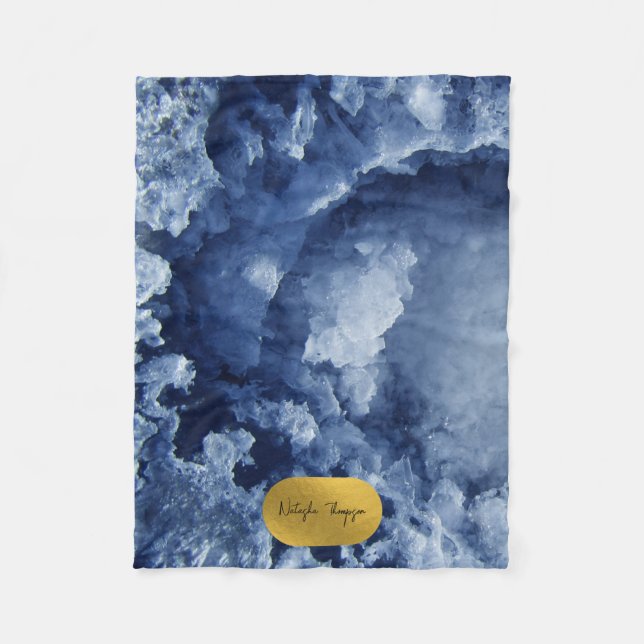 Blue Gold Foil Sea Crystals Signature Script Fleecedecke (Vorderseite)