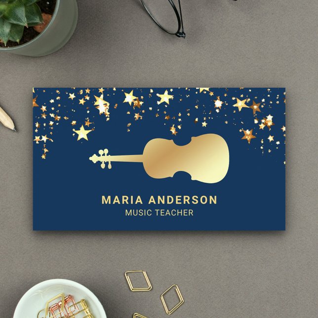 Blue Gold Foil Violin Music Teacher Violinist Visitenkarte (Von Creator hochgeladen)