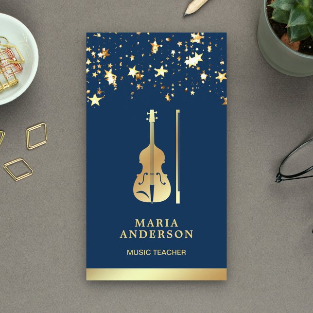 Blue Gold Foil Violine Musiklehrer Violinist Visitenkarte (Von Creator hochgeladen)