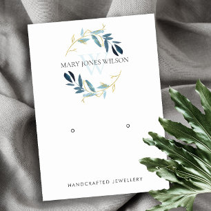 BLUE GOLD FOLIAGE MONOGRAM EARRING DISPLAY LOGO VISITENKARTE