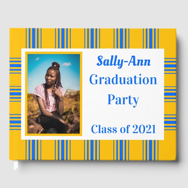 Blue Gold Foto Graduation Party Gästebuch (Vorderseite)
