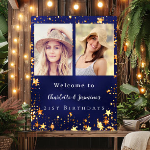 Blue Gold Foto Stars 2 Personen Geburtshilfe Poster