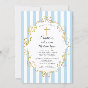 Blue & Gold Frame Boys Taufe Einladung