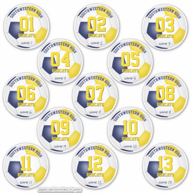 Blue Gold Fußball-Team Geschenkideen Set von 13 Aufkleber (Vorderseite)