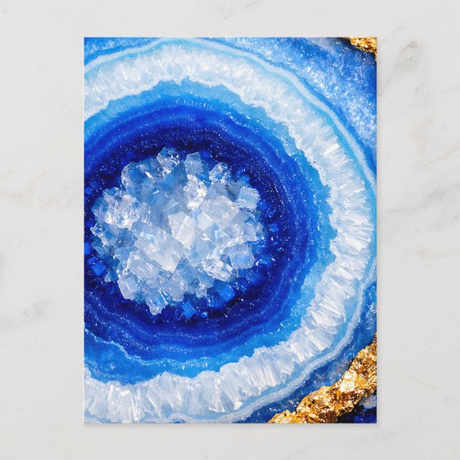 Blue Gold Geode Resin Pattern Postkarte (Vorderseite)