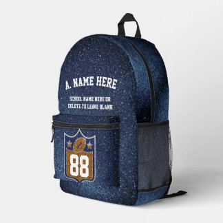 Blue & Gold Glitter Football Player Team Spirit Bedruckter Rucksack