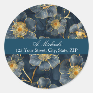Blue Gold Glitzer Blume Round-Address-Label Runder Aufkleber