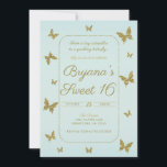 Blue & Gold Glitzer Butterfly Sweet 16 Party Einladung<br><div class="desc">für jedes Ereignis anpassen</div>
