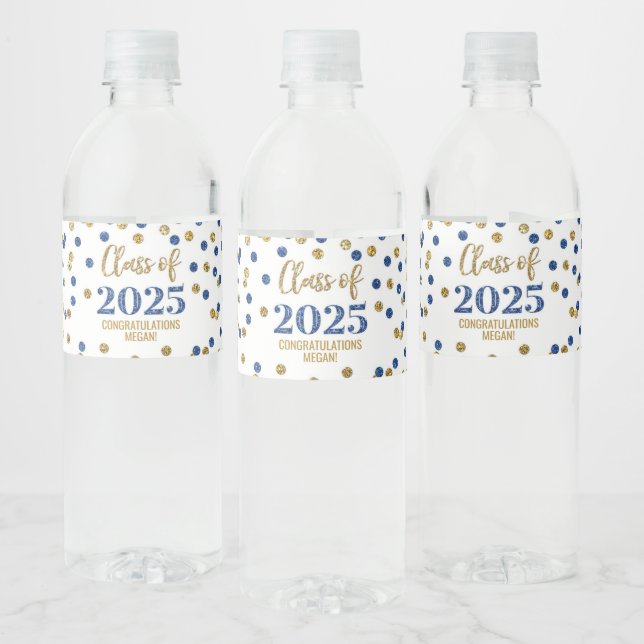 Blue Gold Glitzer Class 2025 Abschluss (Flaschen)