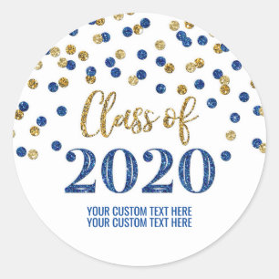 Blue Gold Glitzer Confetti Abschluss 2020 Runder Aufkleber