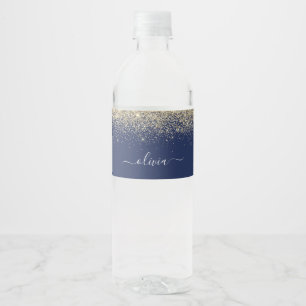 Blue Gold Glitzer Elegante Monogram Name