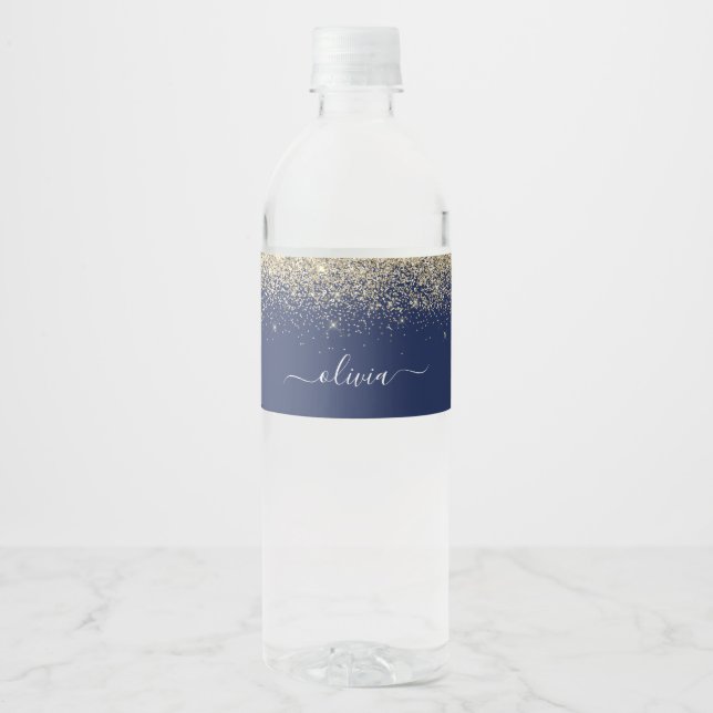 Blue Gold Glitzer Elegante Monogram Name (Vorderseite)