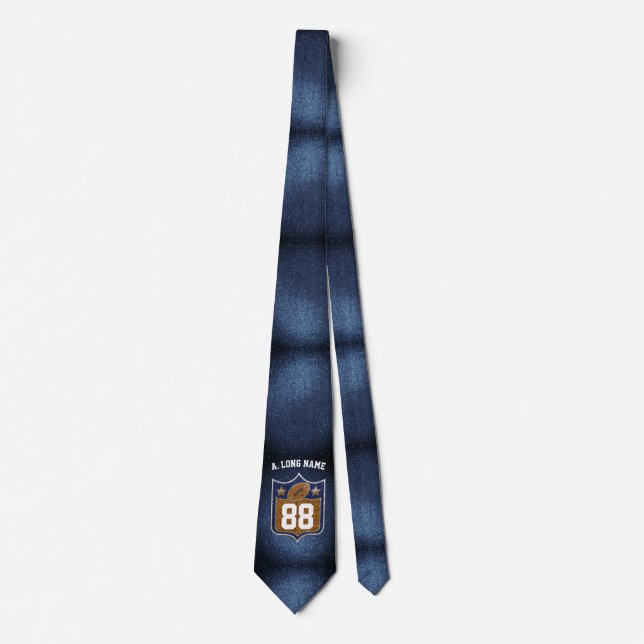 Blue & Gold Glitzer Football Player Team Spirit Krawatte (Vorderseite)
