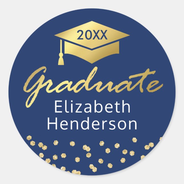 Blue Gold Glitzer Graduate Abschluss Runder Aufkleber (Vorderseite)