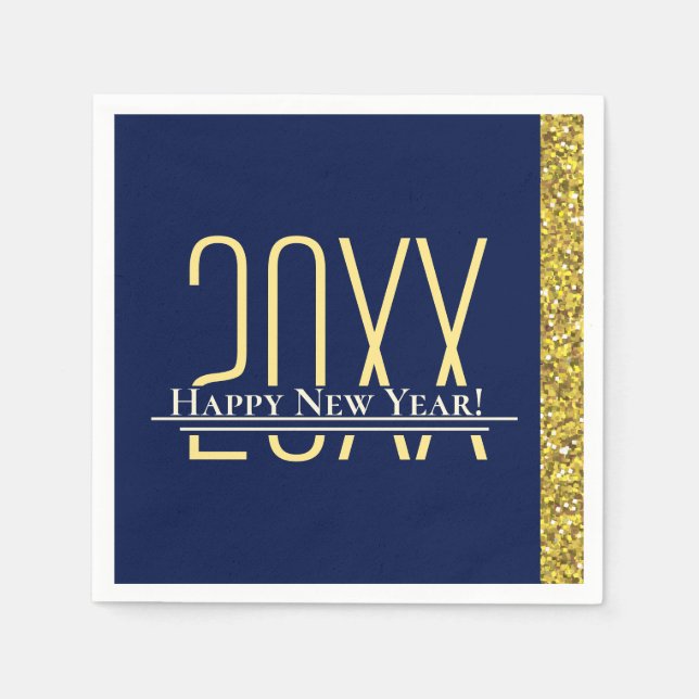 Blue Gold Glitzer Happy New Years Holiday Napkins Serviette (Vorderseite)