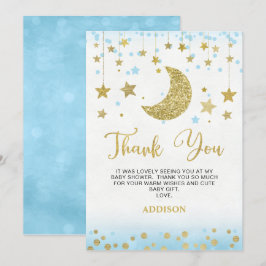Blue Gold Glitzer Moon Baby Dusche Danke Karte
