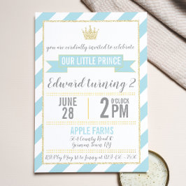Blue Gold Glitzer Prince Birthday Einladung