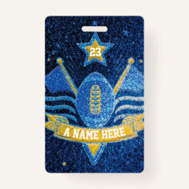 Blue & Gold Glitzer School Football Team Sports Ausweis