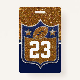 Blue & Gold Glitzer School Football Team Sports Ausweis