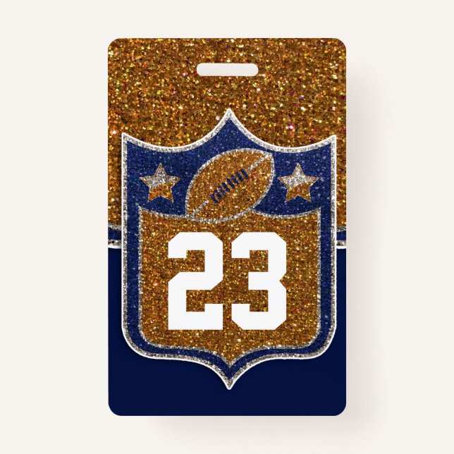 Blue & Gold Glitzer School Football Team Sports Ausweis (Vorderseite)