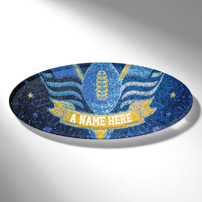Blue & Gold Glitzer School Football Team Sports Namenschild (Vorderseite)