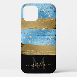 Blue Gold Glitzer Script Mit Monogramm Case-Mate iPhone Hülle