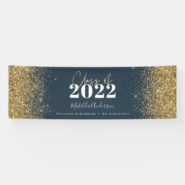 Blue Gold Glitzer Skriptklasse des Abschlusses  Banner (Horizontal)