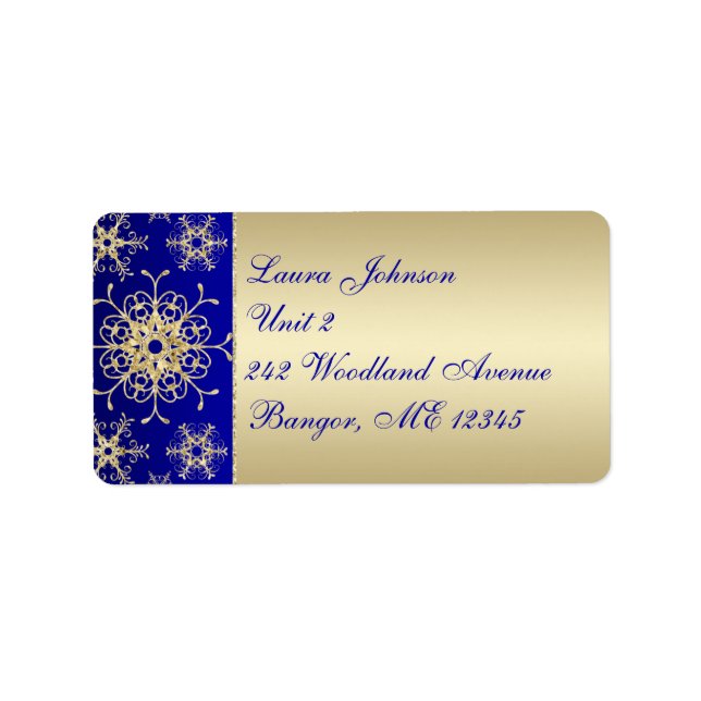 Blue, Gold Glitzer Snowflakes Rücksendeadresse Adressaufkleber (Vorne)