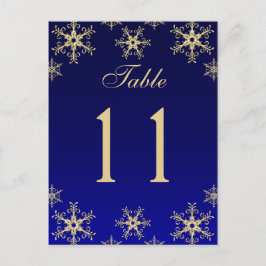 Blue, Gold Glitzer Snowflakes Tischnummer Card