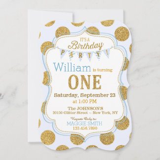 Blue Gold Glitzer Sparkle Einladung zum Geburtstag