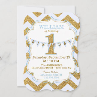 Blue Gold Glitzer Sparkle Einladung zum Geburtstag